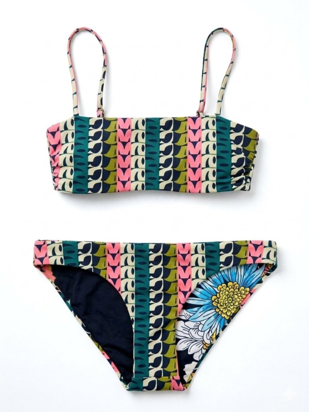 NWT Maaji Abstract Geo Bandeau Lace Back Bikini Top & Bottom Set Small S